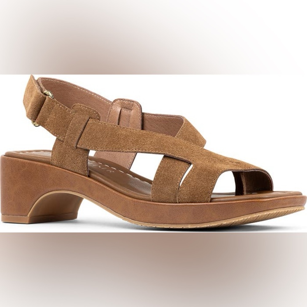 Donald Pliner Romin Slingback Sandal sz 8.5 saddle tan toe strap suede new‎